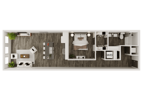 Floor plan for 1 bed, 1 bath, 867 sqft